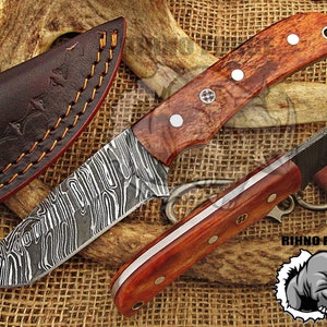 Damascus Bushcraft Knife Handmade Damascus Steel Hunting Knife Damascus Knife Full Tang Damascus Knife Colored Camel Bone Handle  UH-4