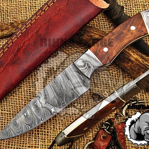 Coltello Damasco, Coltello da caccia in acciaio Damasco fatto a mano, Regalo per anniversario, Matrimonio, Regalo per uomini, Coltello Skinner Damasco forgiato a mano.