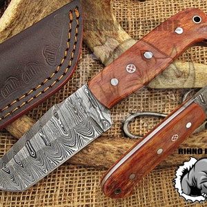 Damascus Bushcraft Tanto Knife Handmade Damascus Steel Hunting Knife Damascus Knife Full Tang Damascus Knife Colored Camel Bone Handle UH-13