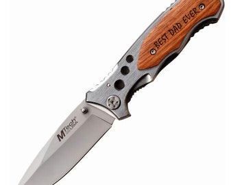 Engraved Wood Handle Pocket Knife, Father's Day Gift