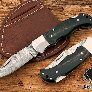 Damascus Pocket Folding Knife: Twist Steel Blade, Groomsmen Gift