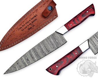 Personalized Damascus Chef Knife: Exotic Wood Handle, Engraved Gift