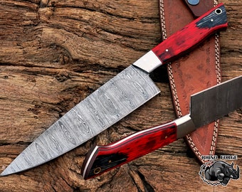 Personalized Damascus Chef Knife: Custom Engraved Kitchen Knife, Exotic Wood Handle