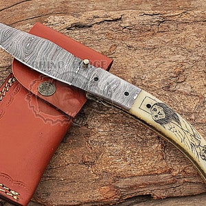 Personalized Damascus Folding Knife Handmade Damascus Pocket Knife Anniversary Gift, Weeding Gift, Birthday Gift, Engraved Pocket Knife H127