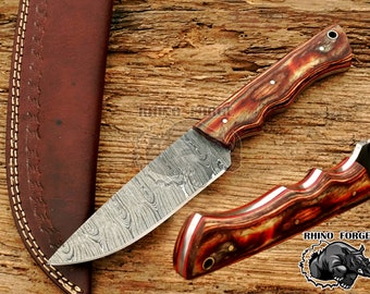 Handmade Damascus Steel Hunting Knife with Exotic Wood Handle