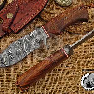 Damascus Knife, Handmade Damascus Steel Hunting Knive, Gift for Anniversary, Wedding, Gift For Men, Hand Forge Damascus Skinner Knife. UHD16