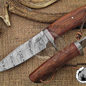 Handmade Damascus Steel Hunting Knife: Rose Wood Handle, 10&quot; Overall