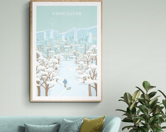 VANCOUVER WINTER POSTER- Vintage Travel Poster - Minimalist Art Prints | Travel Gifts | Travel Art Deco Posters | Wall Art
