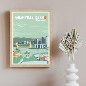 GRANVILLE ISLAND POSTER - Affiche de voyage vintage - Tirages d’art minimalistes | cadeaux de voyage | Voyage Affiches Art Déco | Tentures murales |