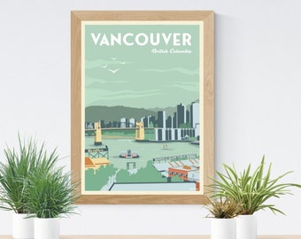 VANCOUVER Travel POSTER - Granville Island heruitdrukking- Vintage Travel Poster - Minimalistische kunst prints | Reiscadeaus | Reizen Art Deco Posters