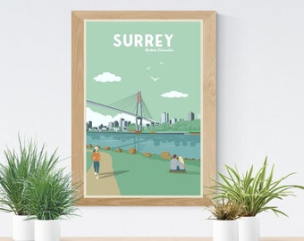 Surrey in BC poster - Travel poster- British Columbia -Vintage Travel Poster - Minimalist Art Prints |Travel Gifts |Travel Art Posters