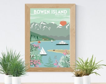 BOWEN ISLAND Travel poster- British Columbia -Vintage Travel Poster - Minimalist Art Prints | Travel Gifts | Travel Art Deco Posters