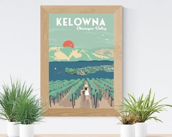 Kelowna Vintage Travel Poster - Minimalist Art Deco Print