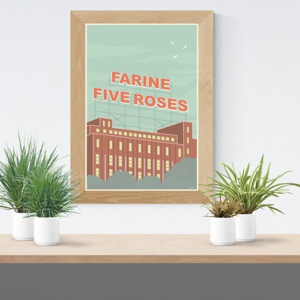 Farine Five Roses MONTREAL POSTER - Vieux port- Vintage Travel Poster - Minimalist Art Prints | Travel Gifts | Travel Art Deco Posters