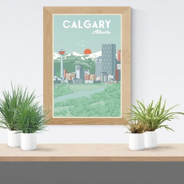 CALGARY Alberta POSTER-Vintage Travel Poster - Minimalist Art Prints | Travel Gifts | Travel Art Deco Posters | Wall Hangings | Canada print