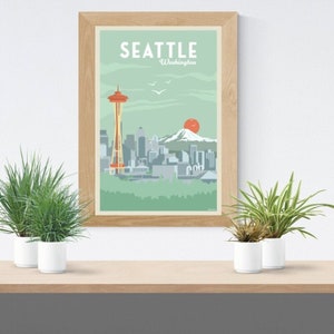 Seattle Travel Poster - Retro Art Deco Print