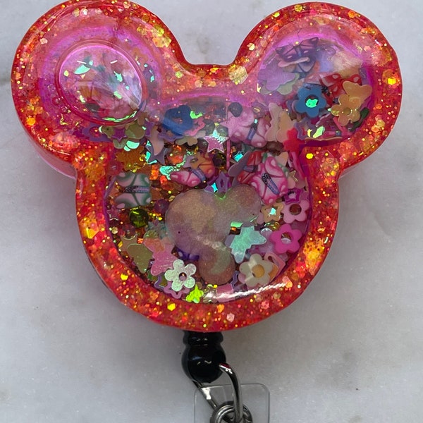 Pink Mickey Head Badge Holder Shaker Charme