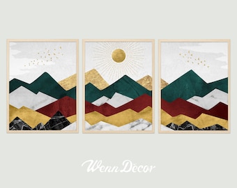 Set Of 3 Prints Mountain Print Abstract Print Modern Art Landscape Print Mountain Art Wall Hanging Art Print Printable Art Digital Print