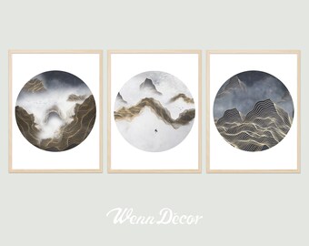 Set Of 3 Prints Mountain Print Abstract Print Modern Art Landscape Print Mountain Art Wall Hanging Art Print Printable Art Digital Print Art