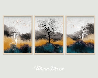 Set Of 3 Prints Mountain Print Abstract Print Modern Art Landscape Tree Print Mountain Art Wall Hanging Art Print Printable Art Digital Art