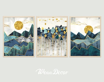 Set Of 3 Prints Mountain Print Abstract Print Modern Art Landscape Print Mountain Art Wall Hanging Art Print Printable Art Digital Print