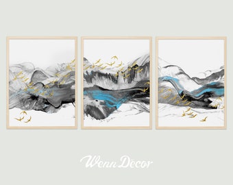 Set Of 3 Prints Mountain Print Abstract Print Modern Art Landscape Print Mountain Art Wall Hanging Art Print Printable Art Digital Print Art