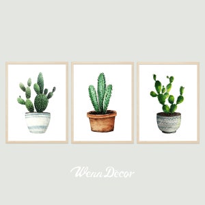 Set Of 3 Prints Succulent Print Botanical Prints Watercolor Painting Cactus Print Wall Hanging Minimalism Art Print Printable Art Wall Decor