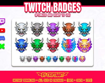 Oni Mask Twitch Badges for Streamers, Bit Badges, Subscribers, Japanese Demon | Discord YouTube TikTok Kick