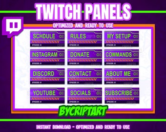 Purple and Green Twitch Panels, Cyberpunk Stream Decor, Gaming Banners for Streamers, Mecha Anime Aesthetic