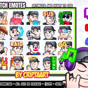 Backwards Hat Guy Twitch Emotes Mega Pack / Boy Cap Emotes, Emojis Bundle, Channel Points, Subscribers / Stream, Discord, Youtube, Tiktok