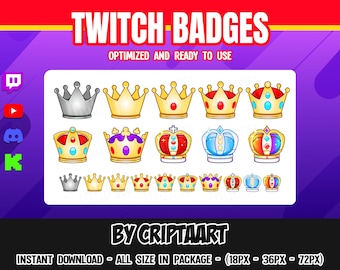 Crown Sub Badges | Royal Medieval King and Queen Pack for Twitch, Discord & Kick
