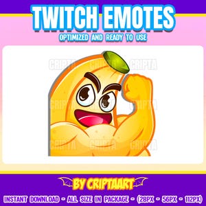 Banana Strong Buff Twitch Emote, Muscular Sub Emoji, Bicep Flex, Channel Points / Stream Graphics, Discord, Kick, Youtube, Tiktok