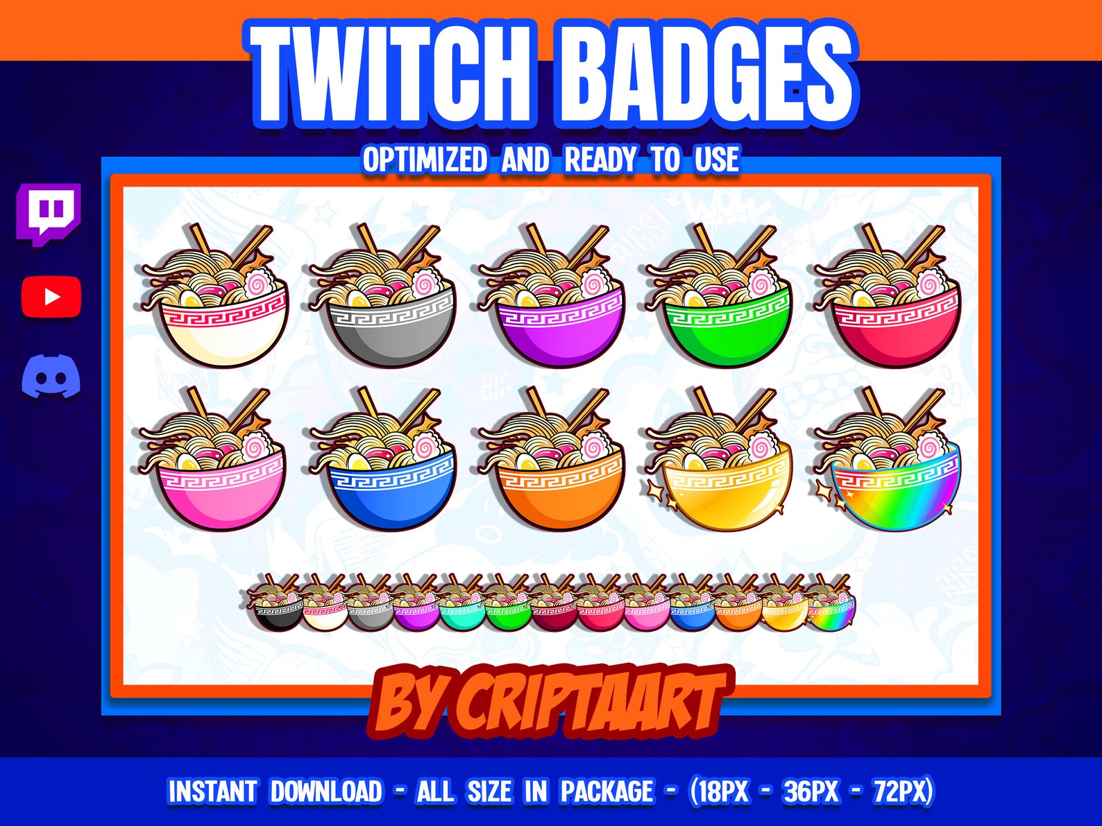 Ramen Twitch Badges, Kawaii Noodle Bowls Bit Badges, Cheers, Channel