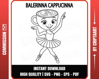 Ballerina Cappuccino SVG & PNG für Cricut – Italienische Brainrot-Meme-Designs für T-Shirts, Tassen, Aufkleber, DIY-Bastelarbeiten und Kleinunternehmen