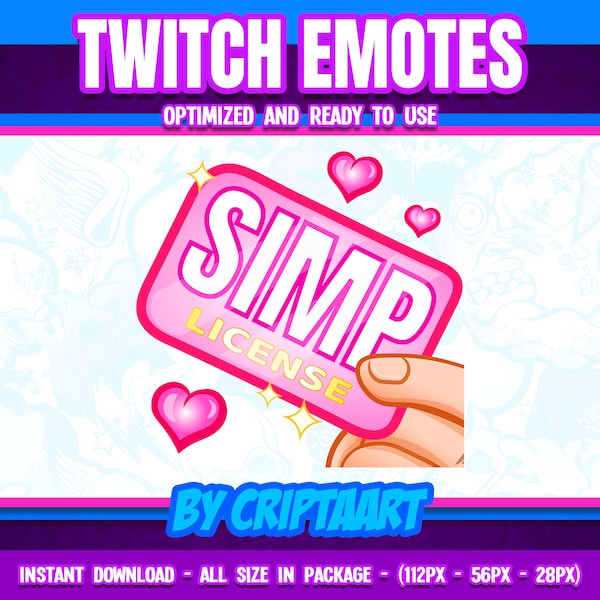 Simp license twitch emote, simp card meme sub emoji, love in the stream, heart, text emote, channel points