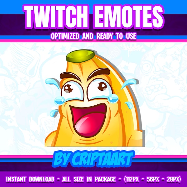 Banana lol twitch emote, sub emoji laughing, crying with laughter, LOL clown, iten for stream, discord, youtube, kick, tiktok