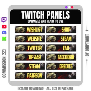 Gangsta Twitch Panels Pack, Money Bullet Mafia Graphics, Kick Stream Graphics Bundle
