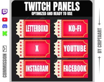 Ticket Twitch Panels Pack, Kick, Cinema Aesthetic | Streaming