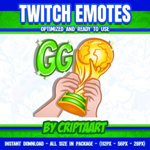 Cup Twitch Emote, GG Trophy sub emoji, Soccer Channel Points / Streaming Graphics, Discord, Youtube