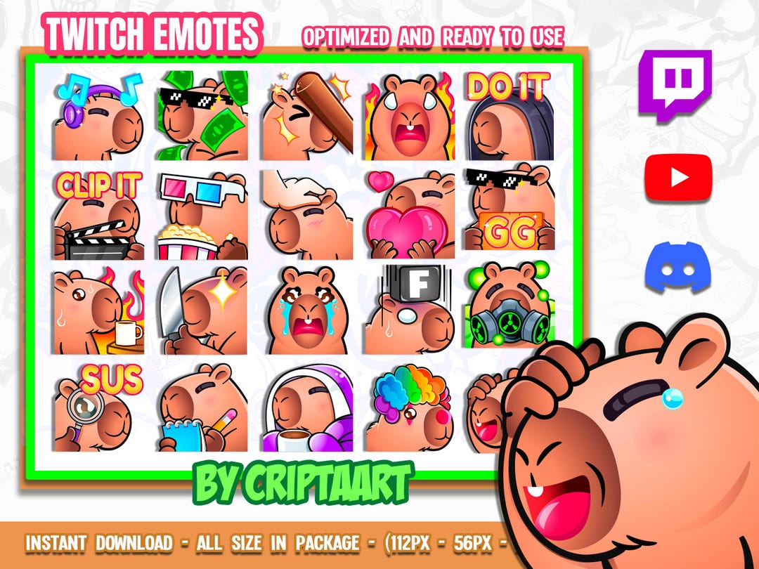 Capybara Twitch Emotes – Funny Sus Meme Pack for Kick and Discord - Etsy
