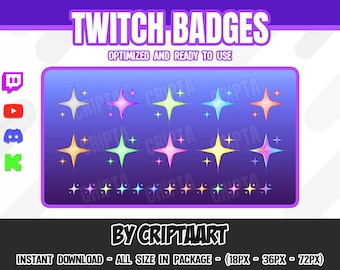 Sparkle Sub Badges for Twitch Discord - Magical Star Bit Badges for Kick YouTube - Aesthetic Glowing Fairy Stream Rewards