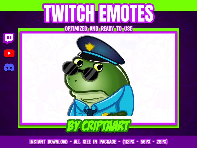 Worry Frog Police Twitch Emote, Stream Meme, Concerned Frog Discord Sub