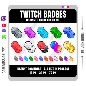 Distintivi per abbonati a Dadi | Dadi da gioco per Twitch, YouTube e Discord | Distintivi per poker e casinò | Pacchetto di evoluzione D6 per giochi di ruolo da tavolo | Risorse per streamer