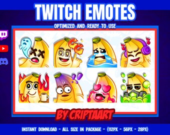 Funny Banana Emote Pack for Streamers, Cute Fruit Icons for Discord YouTube TikTok Kick