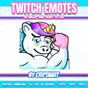 Unicorn Muscle Twitch Emote, Muscular Arm, Bicep Flex, Strong buff / Stream, Discord, Youtube, Tiktok, Kick