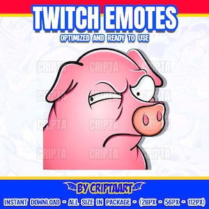 Pig suspecting Twitch Emote, Indignant emoji, Cringe, Channel Points / Stream Graphics, Discord, Youtube, Kick, Tiktok
