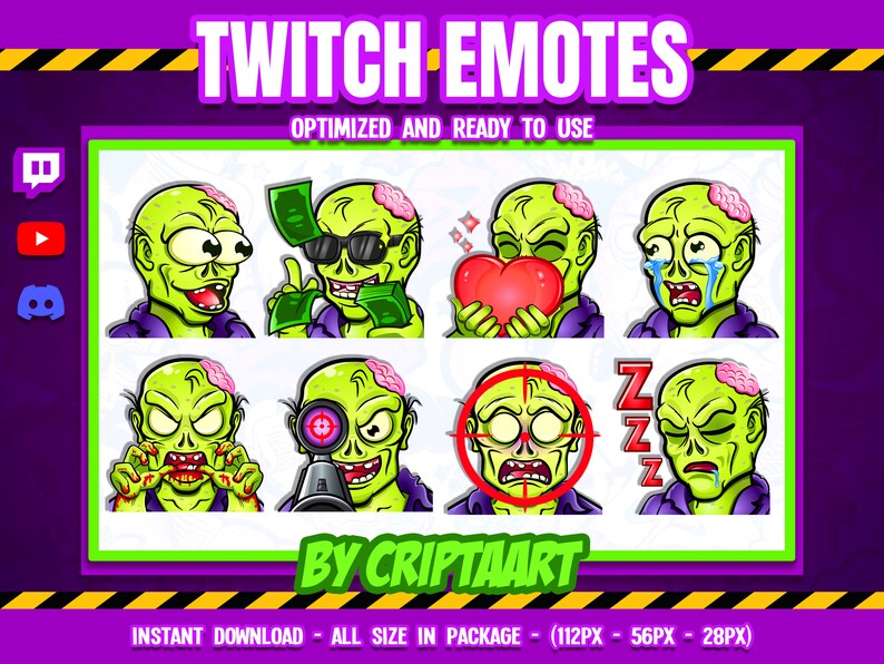 Zombie Emotes Pack Monster Zombie Sub Emoji. Halloween Twitch Etsy