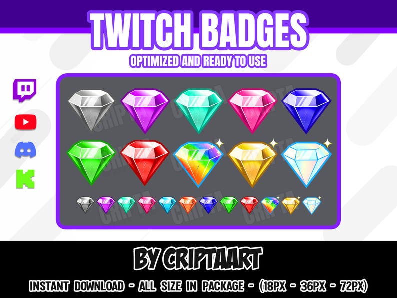 Diamond Twitch Sub Badges | Luxury Gemstone Pack | Streamer Bit Rewards ...