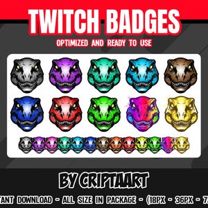 Dinosaur Twitch Sub Badges - T-Rex Loyalty Badges for Discord and Youtube