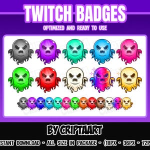 Twitch Sub Badges - Creepy Chibi Ghost Badges, Spooky Cute Stream Art, Digital Download